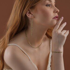 14K Gold Dainty Jewelry,Choker Necklace,Chain Bracelet,Dangle and Drop Earrings